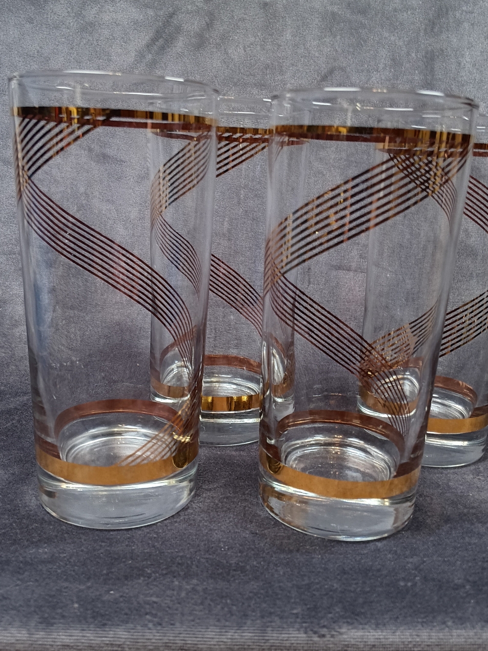 Libbey Clear Highball Glasses with Gold Ribbon Accent - Set of 4